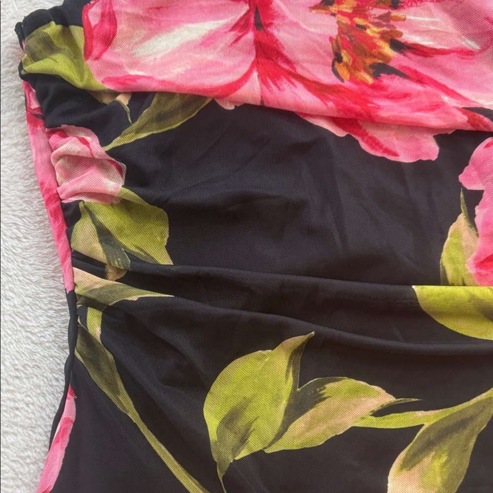 Persaya Black and Pink Floral Print Adjustable Strap Mesh Maxi Dress NWT - Picture 11 of 14